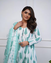 Sea Green Cotton Suit Set with Dupatta Set
